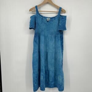 Dunes Relaxed Fashion Dress Women M/L Blue Tiered Beach Tie Dye Waffle Gauze